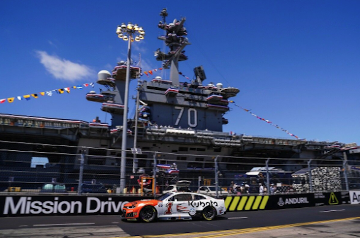 #1 Kubota Chevrolet in front of the USS Carl Vinson