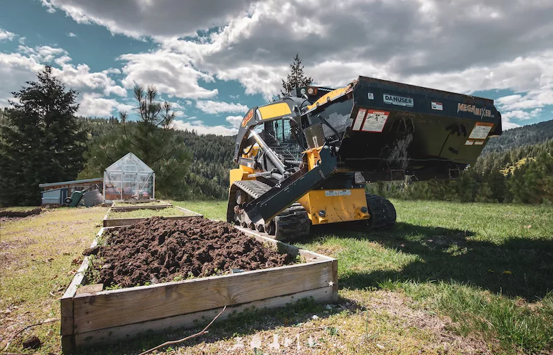 Mega Mixer filling raised beds
