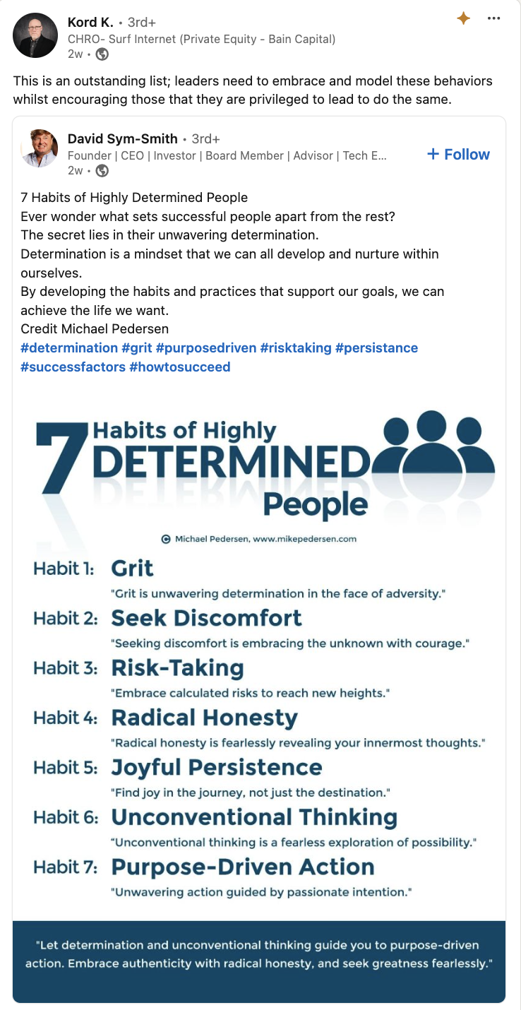 7 Habits of Highly Determined People LinkedIn post