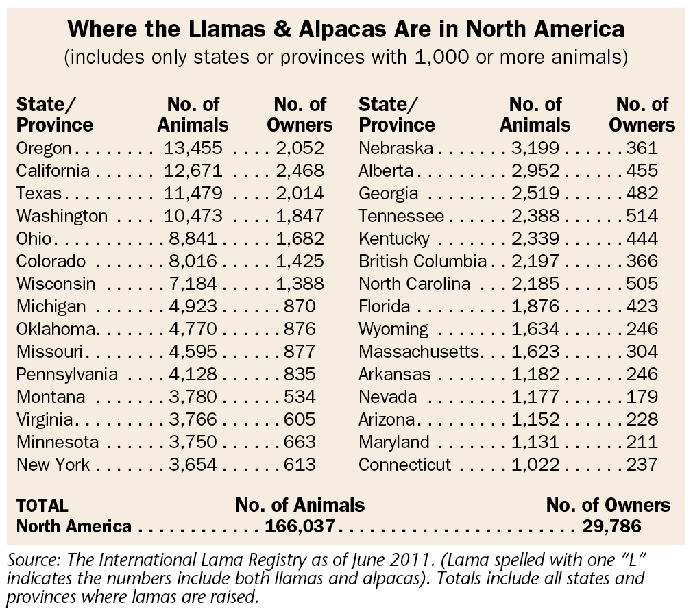 Where the Llamas and Alpacas Are in North America